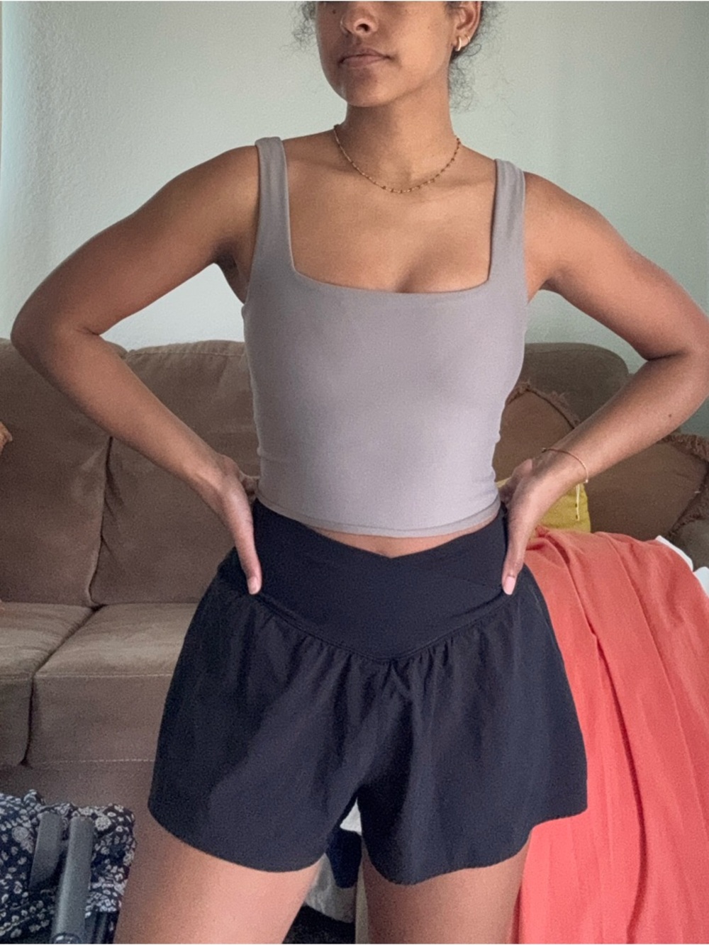 Square-Neck Crop Camisole in Taupe